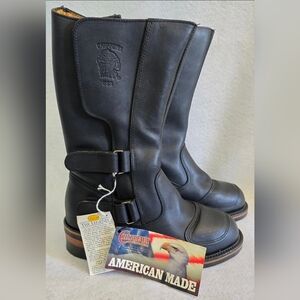 Vintage Like New, Chippewa Black Odessa Leather 12" Rally Motorcycle Boots 6.5 D